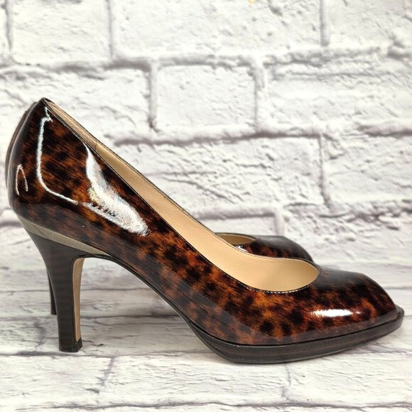 Cole Haan Womens Carma Peep Toe Heels Sz 8 B Patent Leather Tortoise Air Sole - Picture 3 of 14